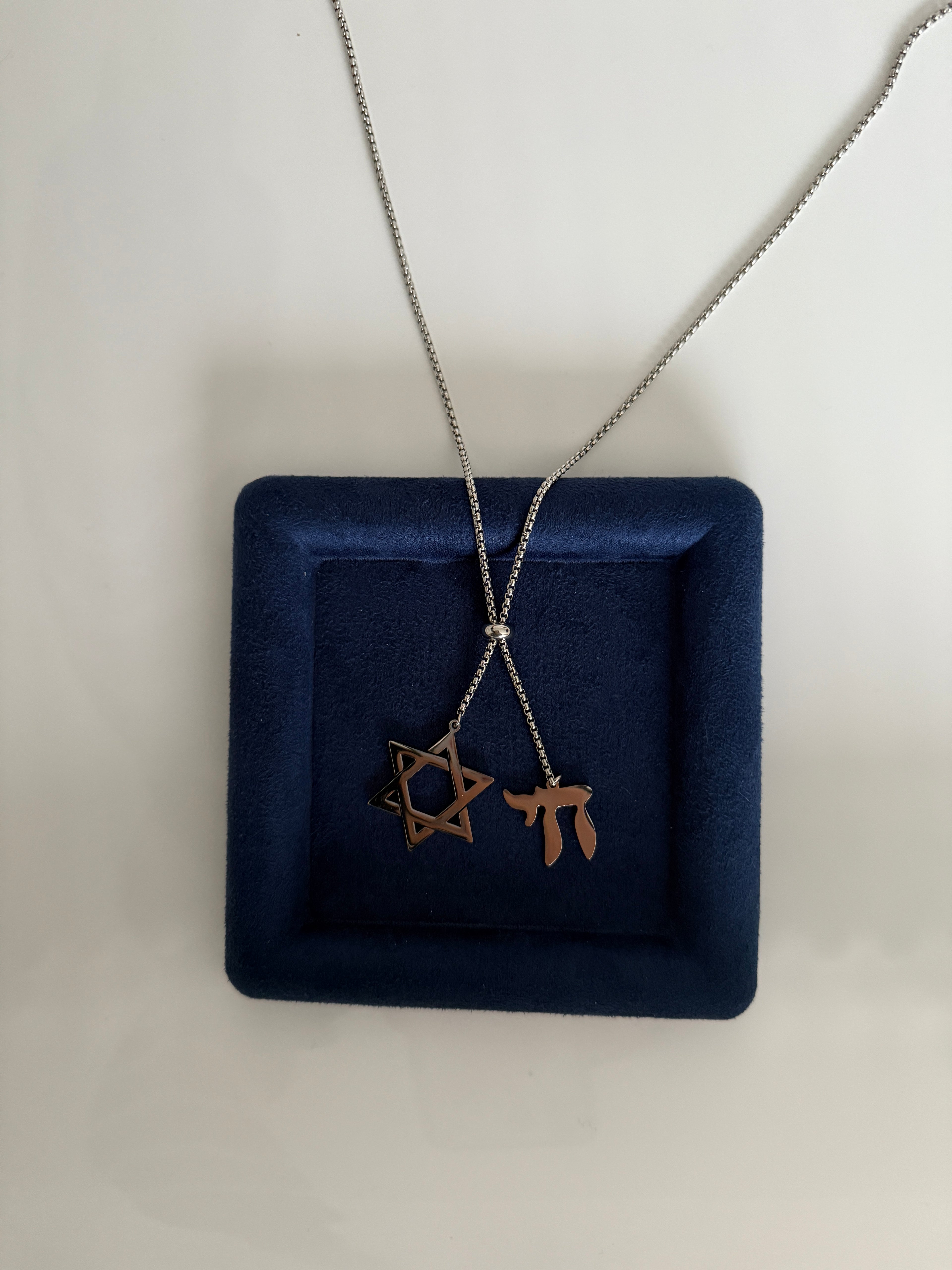 Chai and Magen David drop necklace