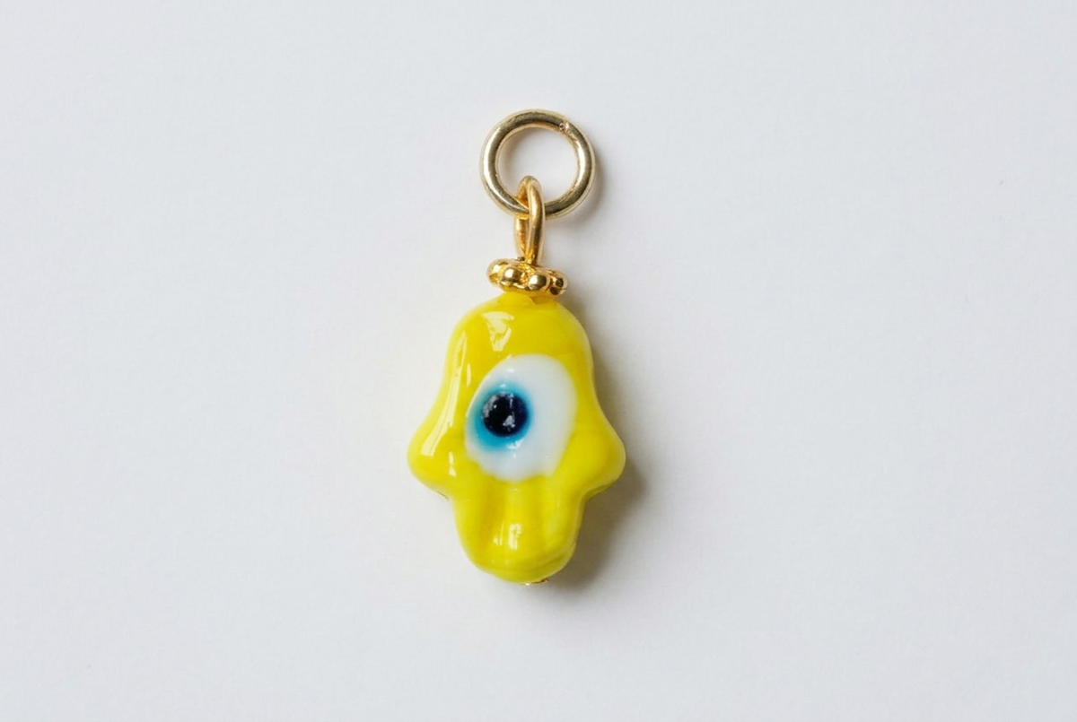 Glass Evil Eye Hamsa Charm by Shukstack – detail view