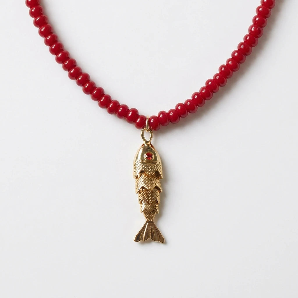Ruby Red Fish Necklace