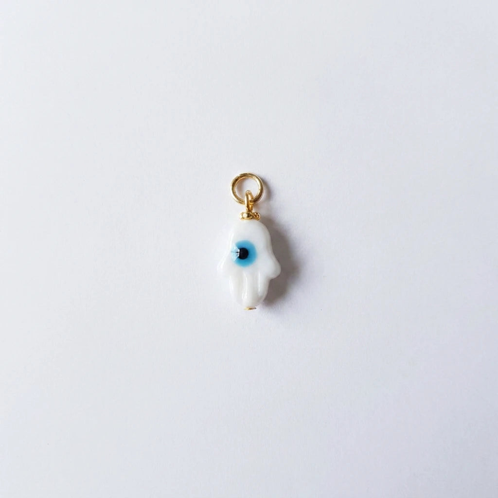 Glass Evil Eye Hamsa Charm by Shukstack – detail view
