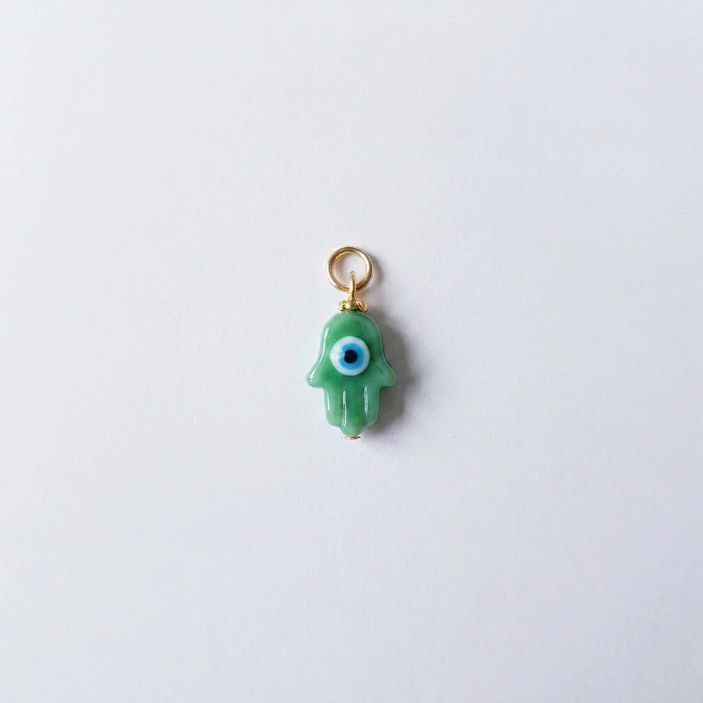 Glass Evil Eye Hamsa Charm by Shukstack – detail view