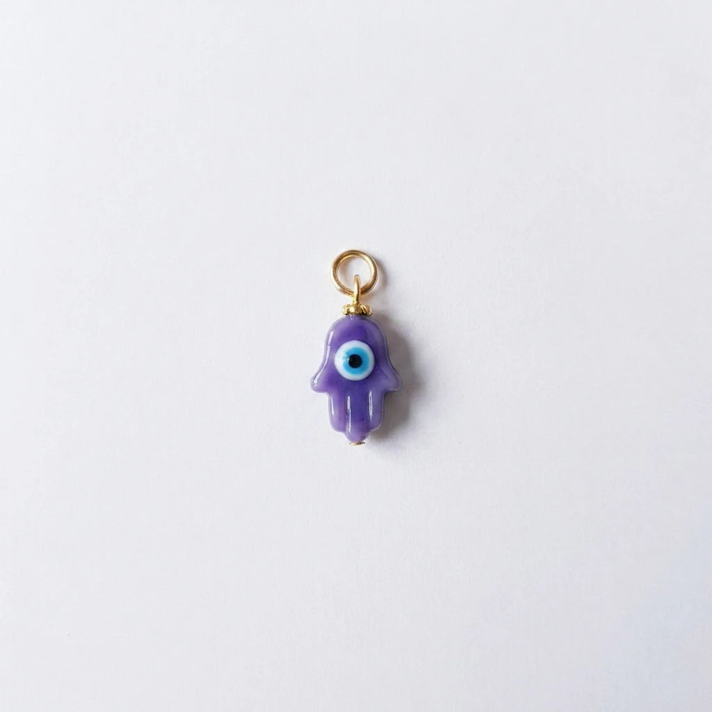 Glass Evil Eye Hamsa Charm by Shukstack – detail view