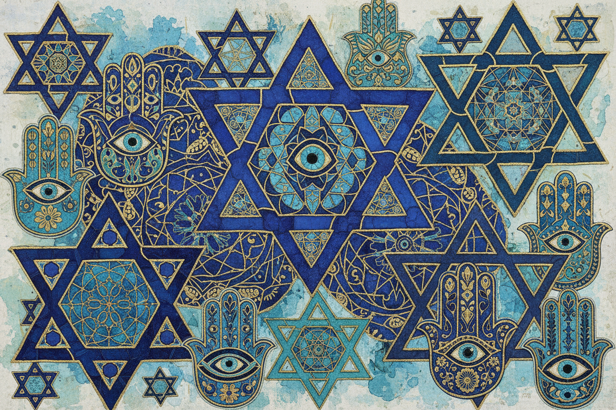 jewish stars and hamsa collage